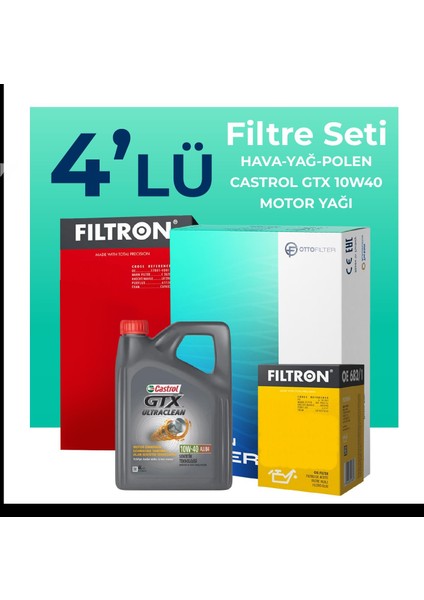Fiat Palio 1.4 Benzinli Filtre Bakım Seti Castrol Motor Yağlı (1998-2012) 4 Lü
