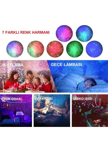 Lazer Gala x y Yıldızlı Gökyüzü Projektör Gece Lambası