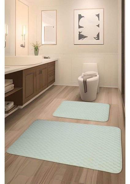 Söğüt Kaymaz Taban,süper Emici 2'li Banyo Paspası Seti Krem