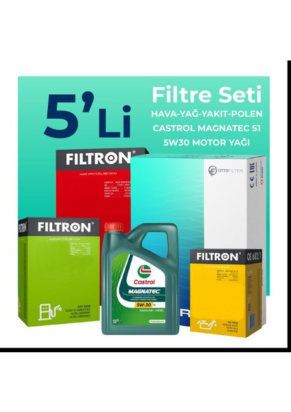Fiat EGEA 1.3 Dizel Filtre Bakım Seti Castrol Motor Yağlı (2015-2018) 5 Li