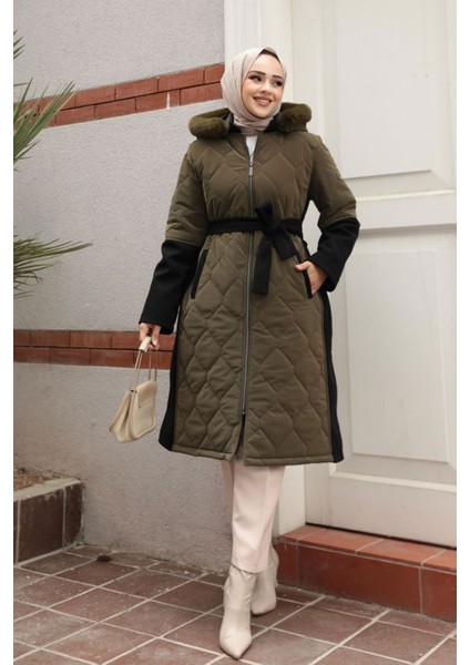 Kadın Tasarım Kaşe Nova Kapüşonlu Kemer Detaylı Kap Kaban Mont fiyatları