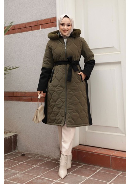 Kadın Tasarım Kaşe Nova Kapüşonlu Kemer Detaylı Kap Kaban Mont fırsatları