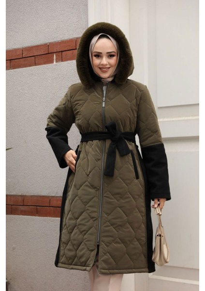 Kadın Tasarım Kaşe Nova Kapüşonlu Kemer Detaylı Kap Kaban Mont indirimleri