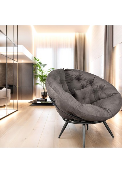 Tekli Koltuk Berjer Yastıklı | Geniş Oturma Alanı | Premium Kalite | Dubai Ödüllü Tasarım | Soho Kumaş - Füme