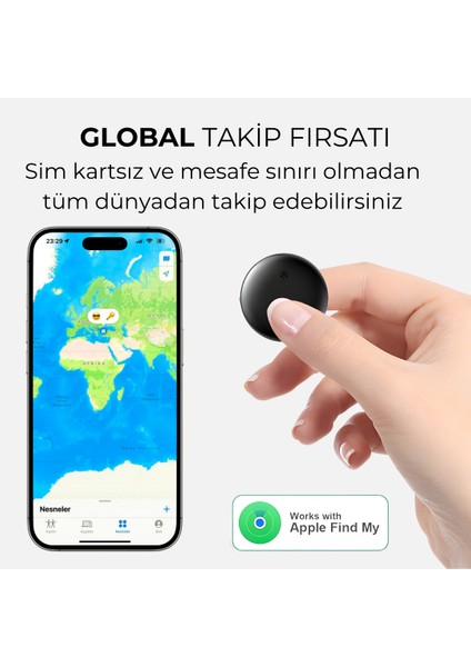 Global Akıllı Airtag Takip Cihazı Siyah (Sadece iPhone Uyumlu)