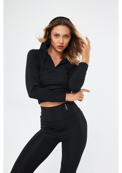 Fitilli Kapüşonlu Içi Polarlı Yumuşacık Şardonlu Kaşkorse Crop Sweatshirt Hırka