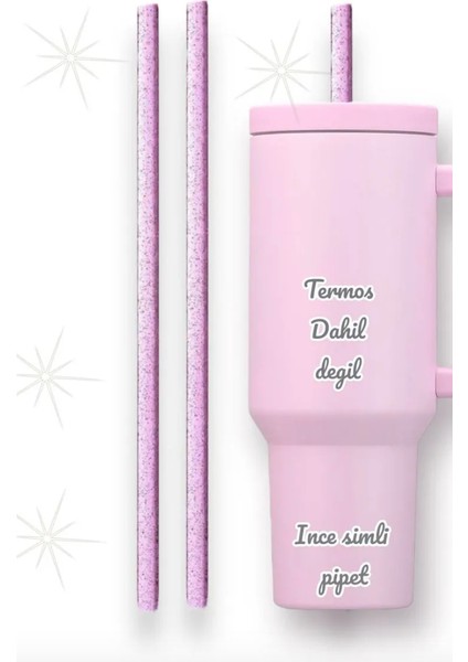 Lumin Tumbler Cup Ince Yedek Renkli Simli Sert Silikon Pipet 1 Adet (31CM- Termos Dahil Değildir)
