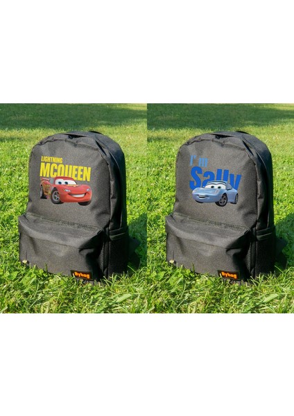 Mcqueen & Sallly 2 Adet Cars Baskılı Siyah Sırt Çantası Sevgili Çift
