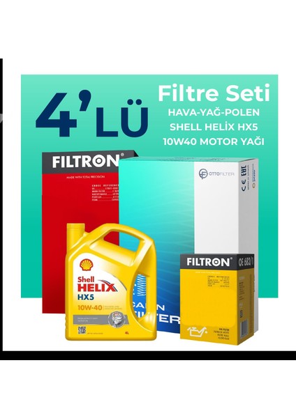 Fiat Palio 1.2 Benzinli Filtre Bakım Seti Shell Motor Yağlı (2000-2012) 4 Lü