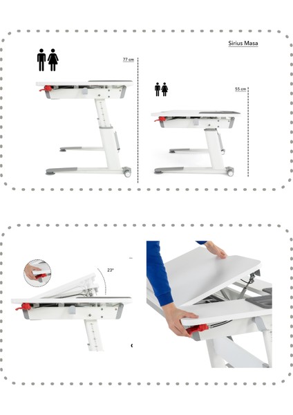 Yükseklik ve Eğim Ayarlı, Sirius Standart Bilgisayar, Ofis ve Çalışma Masası Beyaz/Gri