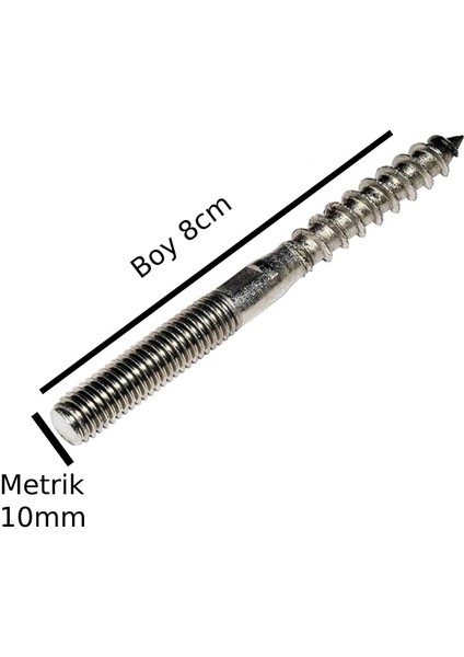 Saplama Ahşap Ağaç Vidası Ahşap Vida Montaj Vidası Metrik 10 mm Çap 10 mm Boy 8 cm 2 Adet