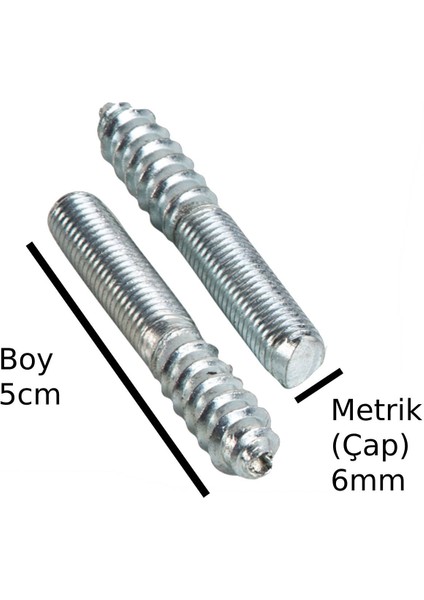 Saplama Ahşap Ağaç Vidası Ahşap Vida Montaj Vidası Trifon Vida Metrik 6 mm Çap 6 mm Boy 5 cm 2 Adet