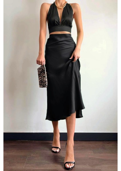 Siyah Midi Boy Saten Etek Beli Lastikli Midi Etek fiyatları