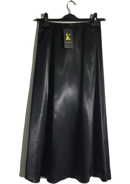 Siyah Midi Boy Saten Etek Beli Lastikli Midi Etek modelleri