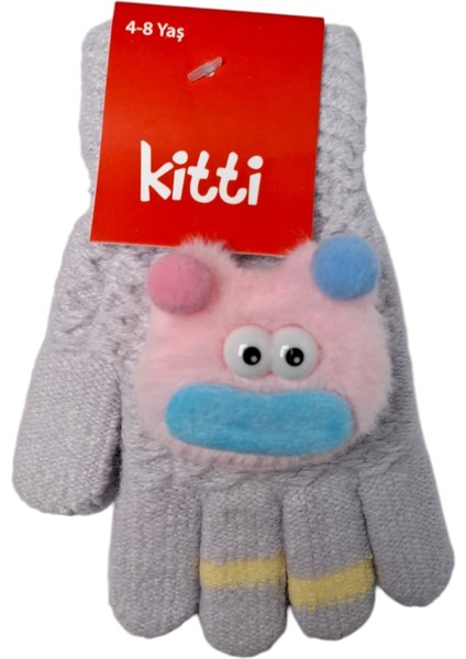 Spteks Kitti 4-8 Yaş Çocuk Kız Lila Renkli Maskotlu Örme Eldiven