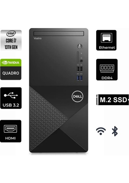 Vostro 3020 N2042VDT3020MTU-476 I7-13700 16 GB 4 Tb SSD Quadro T1000 4gb WIN11 Pro Masaüstü bilgisayar