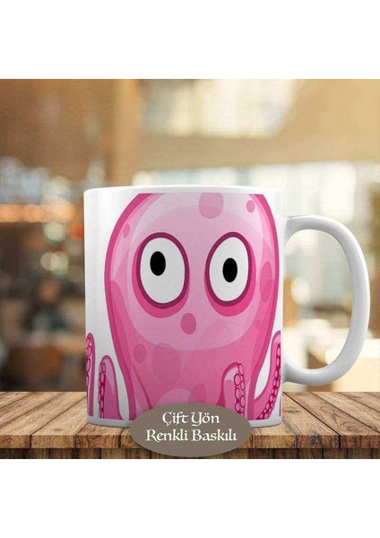 Şaşkın Pembe Ahtapot Kupa Bardak HEDIYELIK-7598