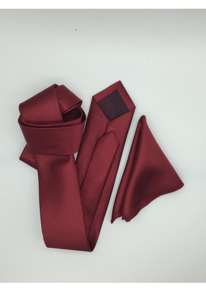 Bordo Saten Kravat & Mendil