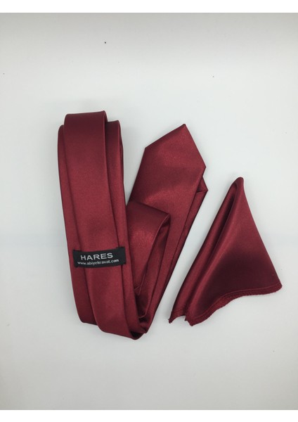 Bordo Saten Kravat & Mendil