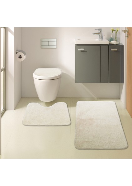 3'lü Unicolor Vizon Kaymaz Taban Banyo Paspası & Halısı Seti