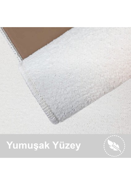 3'lü Unicolor Düz Krem Rengi Kaymaz Taban Banyo Paspası & Halısı Seti