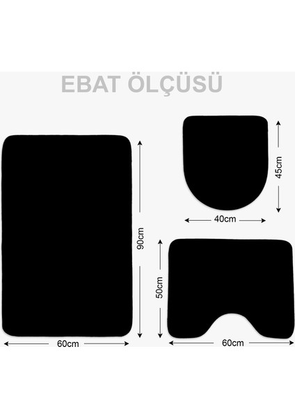 3'lü Unicolor Siyah Kaymaz Taban Banyo Paspası & Halısı Seti