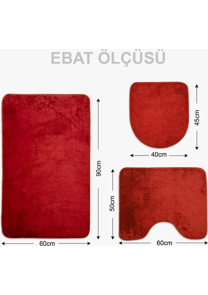 3'lü Unicolor Kırmızı Kaymaz Taban Banyo Paspası & Halısı Seti