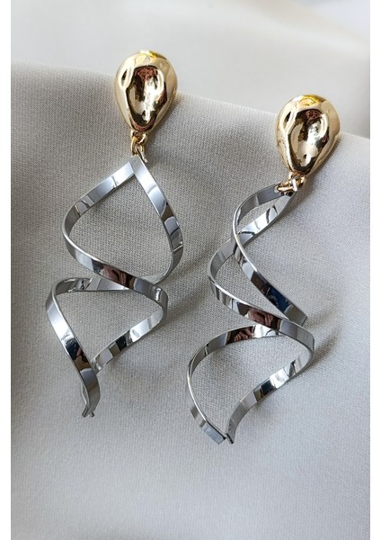 Gold ve Silver Spiral Tasarımlı Modern Şık Küpe fiyatları
