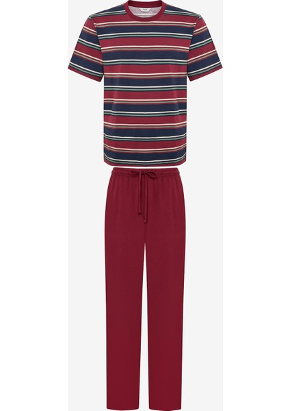 Burgundy Stripe Çok Renkli Pantolon Pijama Takımı