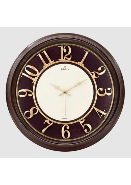 Duvar Saati Kahverengi Içi Bordo 46 cm , Kabartma Rakam, Metal Akrep Yelkovan Akar Saniye 10