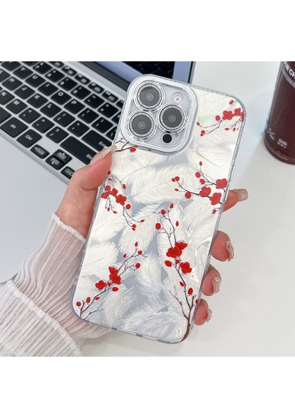 iPhone 16 Pro Elektroliz Çiçek Desenli Tpu+Pc Telefon Arka Kapak Cam Lens Filmi (Yurt Dışından)