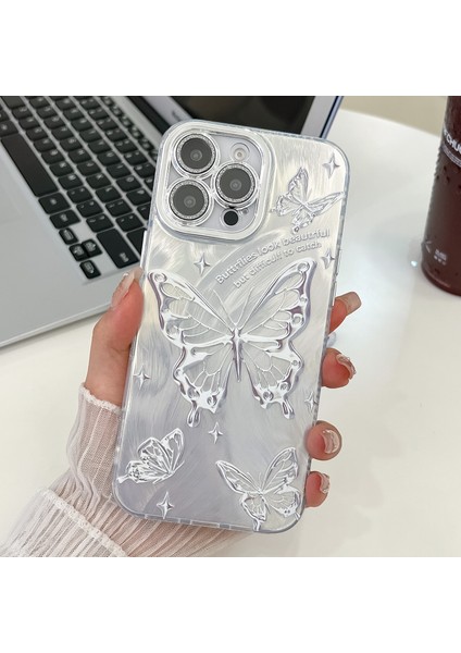 iPhone 16 Pro Elektroliz Çiçek Desenli Tpu+Pc Telefon Arka Kapak Cam Lens Filmi (Yurt Dışından)