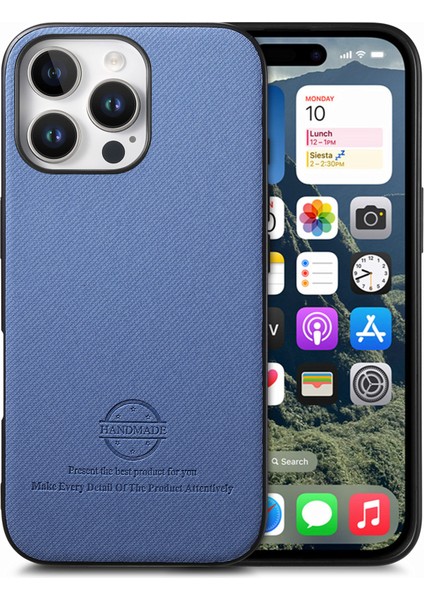 iPhone 16 Pro Kumaş Doku Deri+Pc+Tpu Düşmeyi Önleyici Telefon Kapağı (Yurt Dışından)