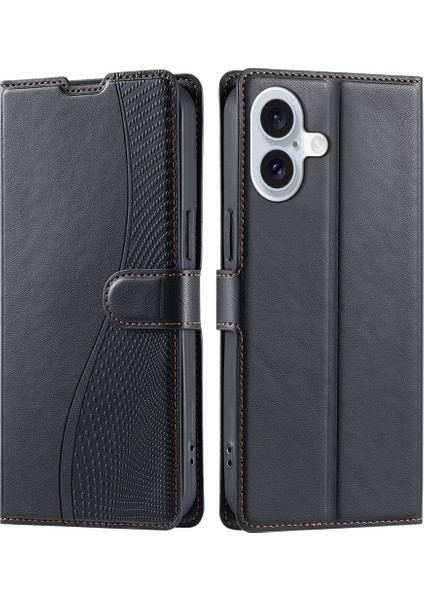 iPhone 16 Plus Pu Deri Flip Telefon Kılıfı Kart Yuvalı, Askılı (Yurt Dışından)