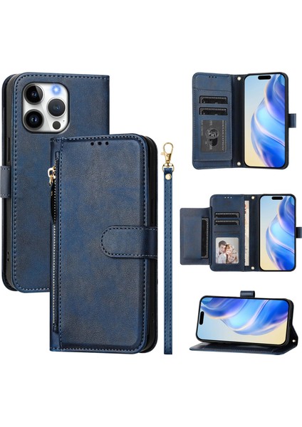 iPhone 16 Pro Max Fermuarlı Cep Çoklu Kart Yuvaları Deri Telefon Kapağı (Yurt Dışından)