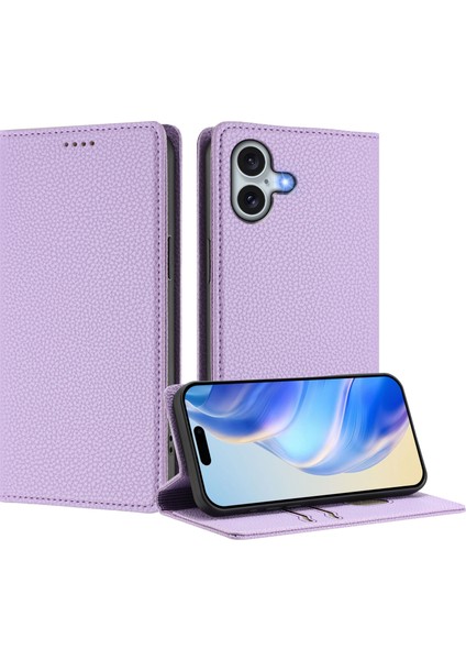 iPhone 16 Plus Cüzdan Rfıd Engelleme Litchi Doku Deri Kılıf (Yurt Dışından)