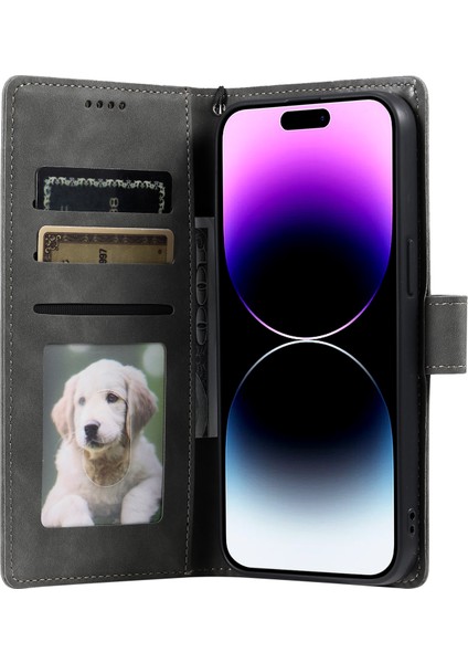iPhone 16 Plus Skin Feel Cüzdan Deri Telefon Kılıfı (Yurt Dışından)