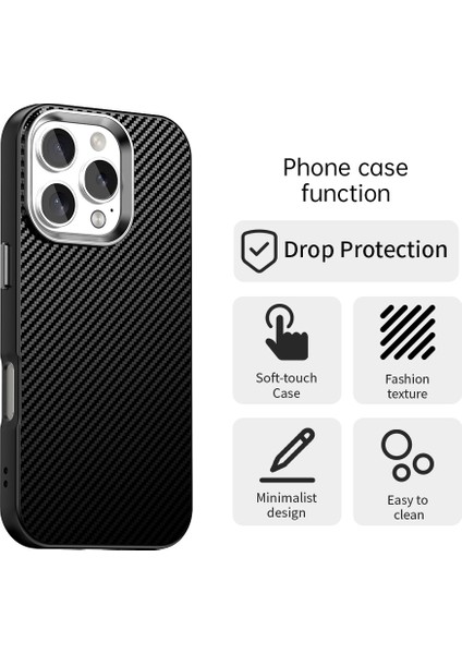 iPhone 16 Pro Karbon Fiber Dokulu Telefon Hibrit Arka Kapak (Yurt Dışından)