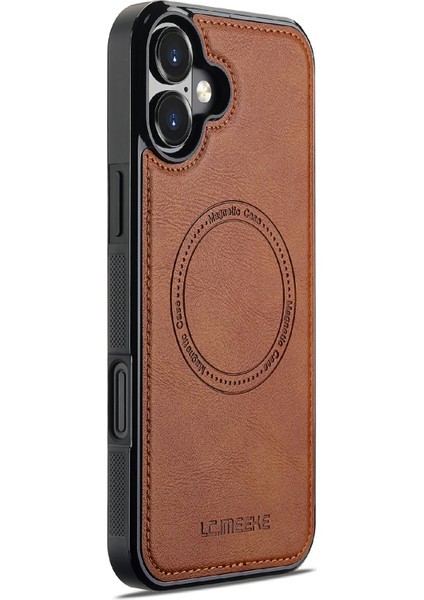 iPhone 16 Plus Manyetik Kılıf Deri+Tpu Arka Kapak Magsafe ile Uyumlu (Yurt Dışından)