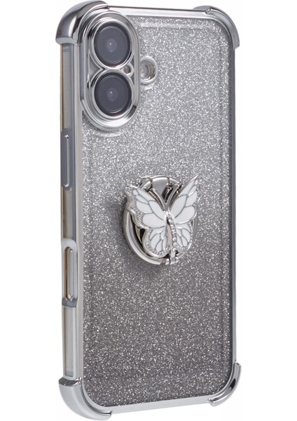 iPhone 16 Plus Kickstand Glitter Tpu Darbeye Dayanıklı Telefon Kapağı (Yurt Dışından)