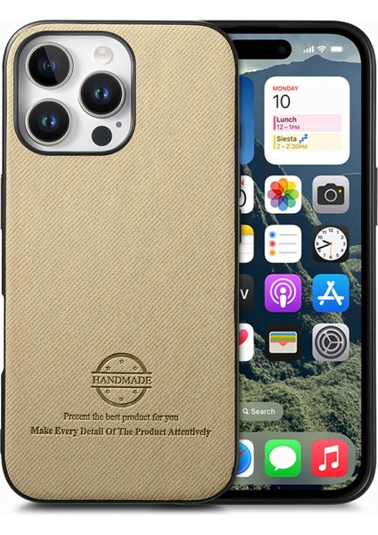 iPhone 16 Pro Max Kumaş Doku Deri+Pc+Tpu Düşmeyi Önleyici Telefon Kapağı (Yurt Dışından)