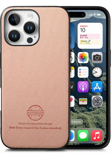 iPhone 16 Pro Max Kumaş Doku Deri+Pc+Tpu Düşmeyi Önleyici Telefon Kapağı (Yurt Dışından)