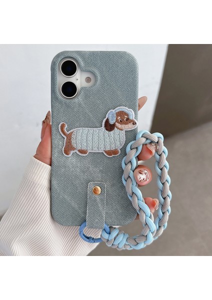 iPhone 16 Plus Jean Kumaş Pu+Pc Telefon Arka Kapağı ve Kullanışlı Askı (Yurt Dışından)