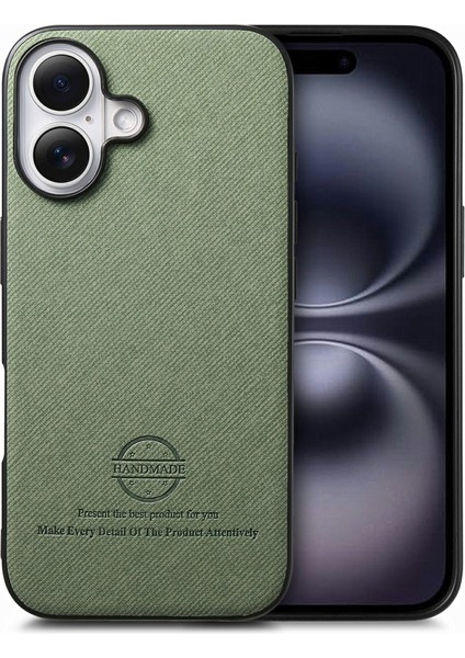 iPhone 16 Plus Kumaş Dokusu Deri+Pc+Tpu Düşmeyi Önleyici Telefon Kapağı (Yurt Dışından)