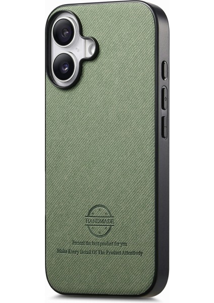 iPhone 16 Plus Kumaş Dokusu Deri+Pc+Tpu Düşmeyi Önleyici Telefon Kapağı (Yurt Dışından)