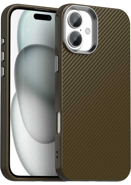 iPhone 16 Plus Karbon Fiber Dokulu Telefon Hibrit Arka Kapak (Yurt Dışından)