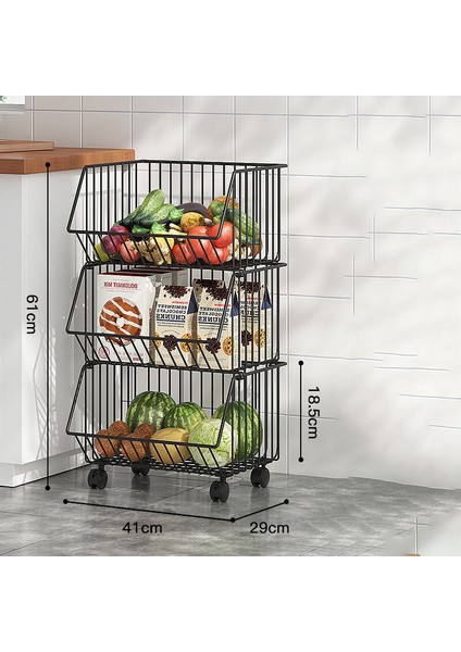 3 Katlı Mutfak Meyve Sebze Sepetleri Tekerlekli Depolama Rafı (Yurt Dışından)