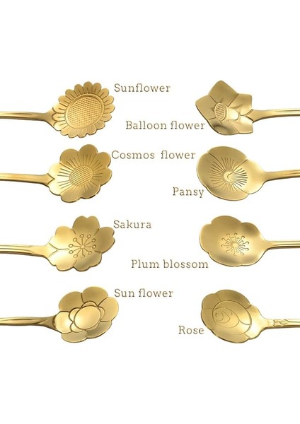8 Adet Çay Partisi Sofra Takımı Paslanmaz Çelik Çiçek Kahve Tatlı Kek Kaşık Seti (Yurt Dışından)