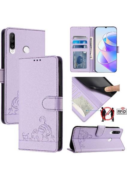 Huawei P30 Lite Için Kılıf Cüzdan Kapak Çevirin Kart Yuvası Tutucu Kickstand Kedi (Yurt Dışından)