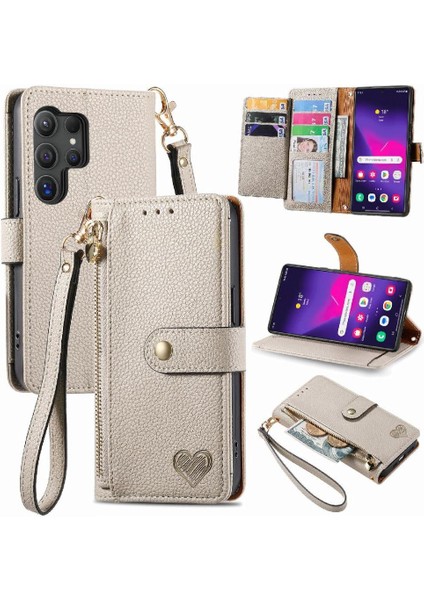 Samsung Galaxy S24 Ultra Aşk Fermuar Deri Kılıf Cüzdan (Yurt Dışından)